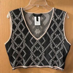 BCBG MaxAzria V Neck Helix Sleeveless Cropped Sweater Tank Top Black Size Large